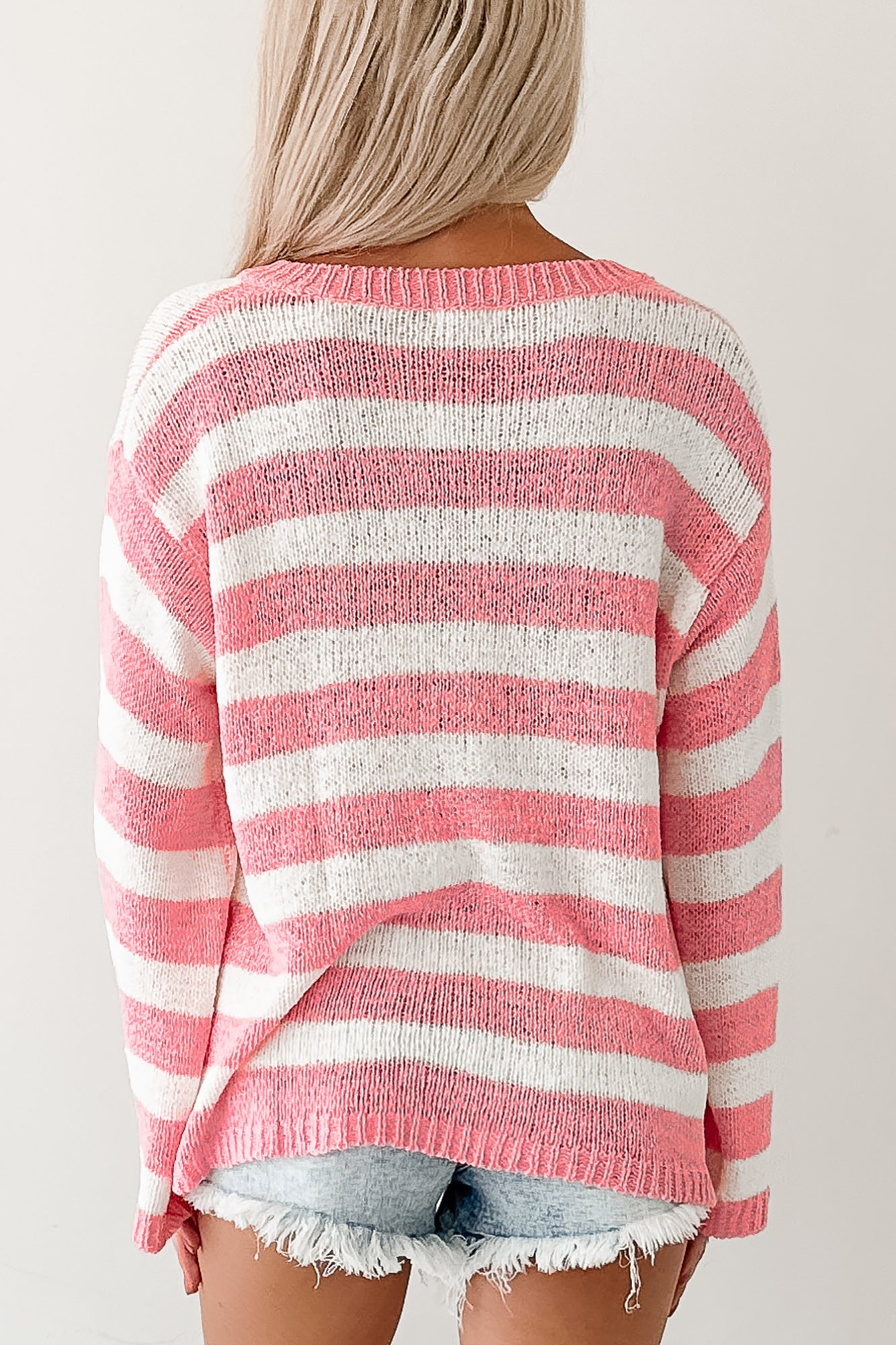 All Dressed Down Striped Knit POL Sweater (Pink/Multi)