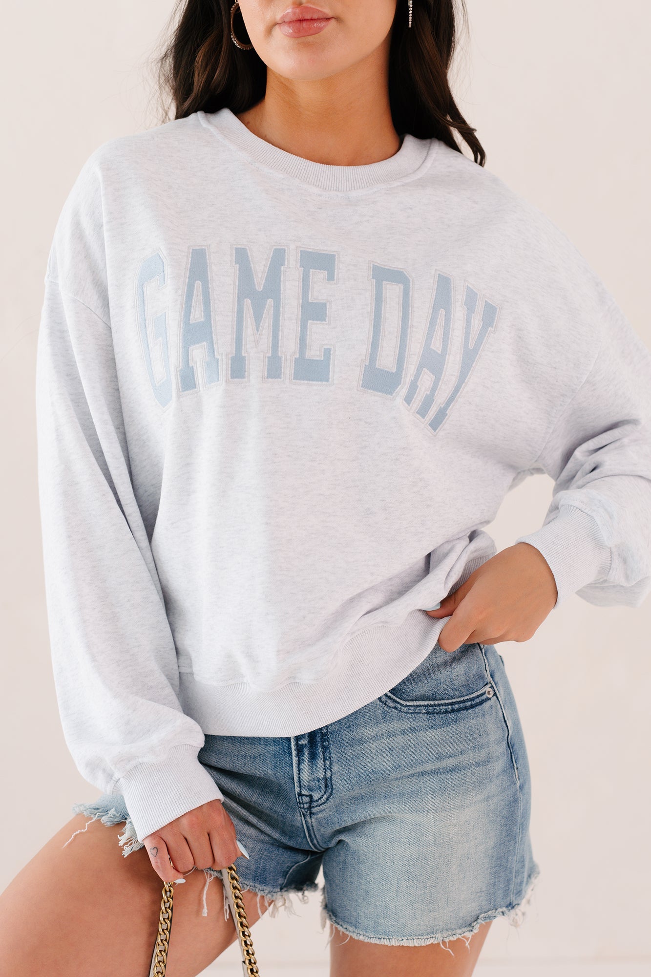 "Game Day" Embroidered Sweatshirt (Light Grey)