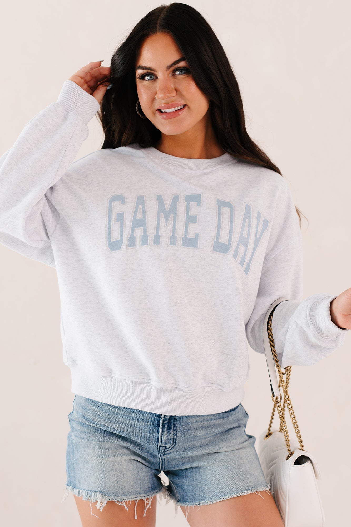 "Game Day" Embroidered Sweatshirt (Light Grey)